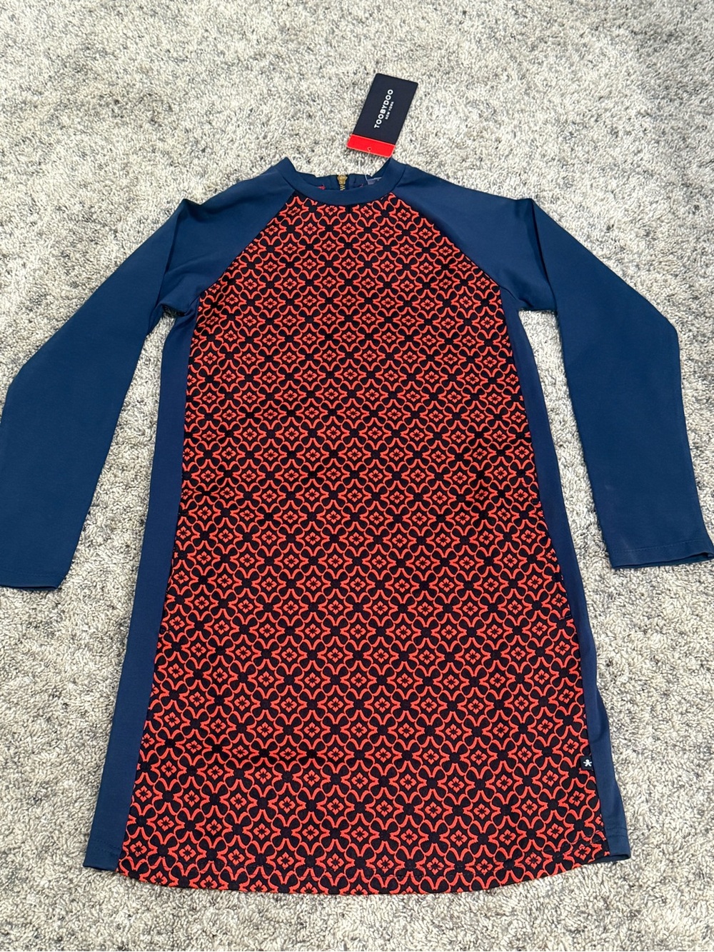 NWT Toobydoo Girls Navy & Red Patterned Long-Sleeve Kids Dress Size 7Y